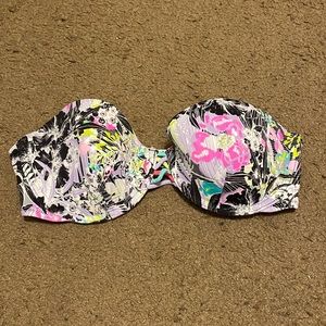 Victoria's Secret Black‎ Floral Neon Multicolor Bikini Top Size 34C